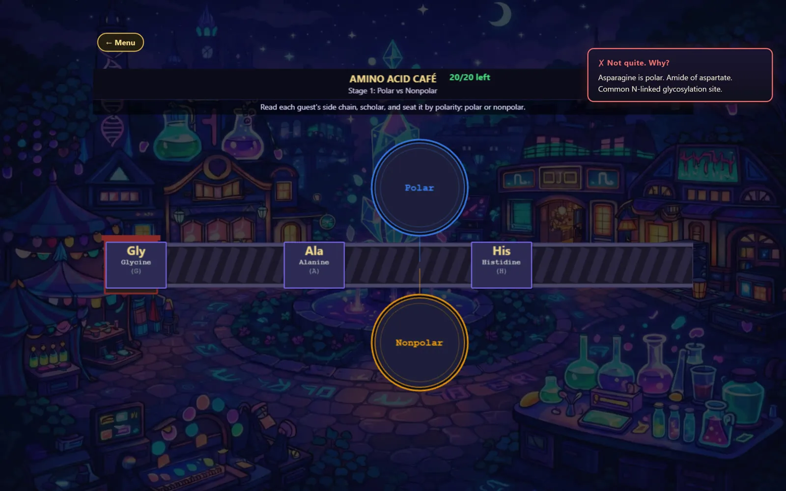 Amino Acid Café: sort amino acids by polarity on the conveyor