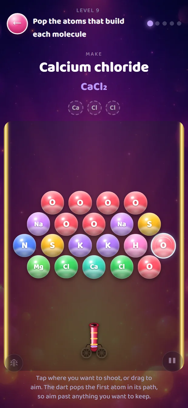 A Pocket level: popping atoms to build calcium chloride out of a wall of labeled atoms